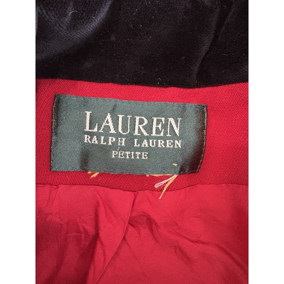 Vtg Lauren Ralph Lauren Red Cropped Blazer Open Front Petite Velvet Collar - Picture 8 of 10